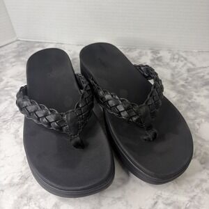 Vionic Women's Kenji Braided 2" Platform Sandal Black Sz 10 Wedge Flip Flop